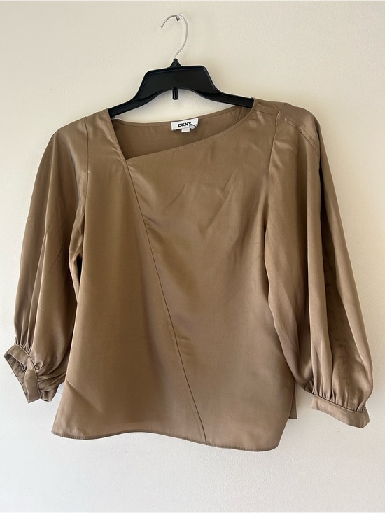Dkny Tops - DKNY Brown Asymmetric Silk-Blend Blouse